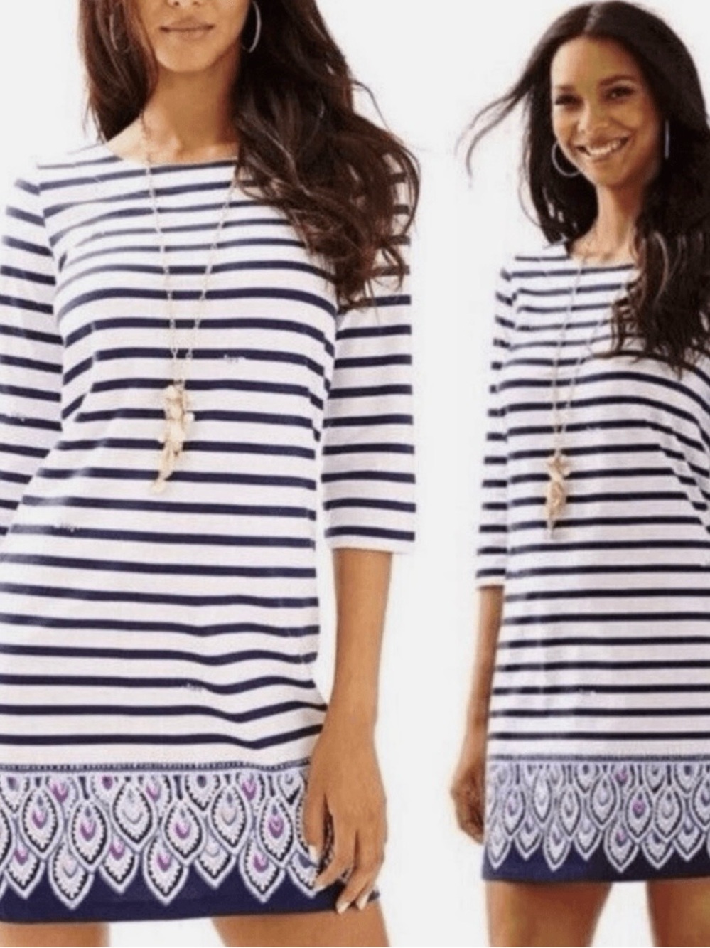 Lilly Pulitzer Navy and White Border-Print nautical cotton dress size Small